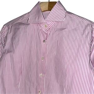 Finamore 1925 Napoli Women’s 44 10 Pink White Striped Cotton Button Down Shirt